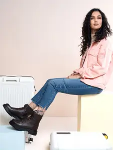 yoho Women Combat Boot Leather Finish Elastic and Zip-Up Winter Boot M-002