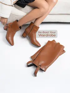 yoho Women 2in1 Calf-Length Leather Finish Detachable Ankle-Knee Glitch Winter Boot