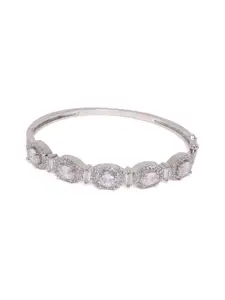 PANASH Silver-Plated Cubic Zirconia Stone Studded Kada Bracelet