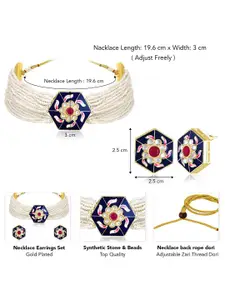 Peora Gold-Plated Stone Studded & Beaded Necklace and Earrings