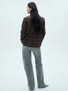 MANGO Peaked Lapel Checked Single-Breasted Blazer