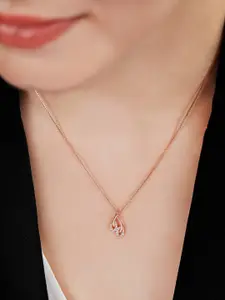 Zavya 925 Sterling Silver Rose Gold-Plated Cubic Zirconia Studded Pendant With Chain