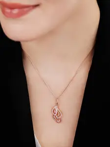 Zavya 925 Sterling Silver Rose Gold-Plated Cubic Zirconia Studded Pendant With Chain