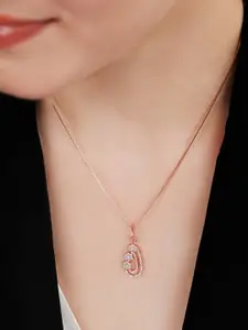 Zavya 925 Sterling Silver Rose Gold-Plated Cubic Zirconia Studded Pendant With Chain