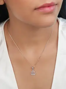 Zavya 925 Sterling Silver Rhodium-Plated CZ Stone Studded Triangular Pendant With Chain