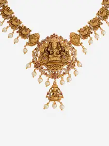 Kushal's Fashion Jewellery Gold-Plated Stone Studded & Beaded Antique Necklace
