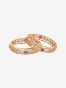 Kushal's Fashion Jewellery Set Of 2 Gold-Plated Cubic Zirconia Stone-Studded Bangles