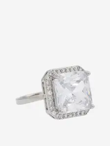 Kushal's Fashion Jewellery Rhodium -Plated Cubic Zirconia-Studded Finger Ring