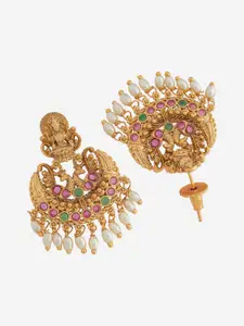 Kushal's Fashion Jewellery Gold Plated Artificial Stones Crescent Shaped Drop Earrings