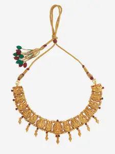 Kushal's Fashion Jewellery 92.5 Pure Silver Gold-Plated Stone Studded Temple Necklace