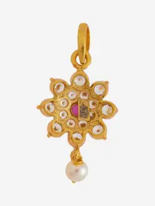 Kushal's Fashion Jewellery Embellished Bridal 92.5 Silver CZ Floral Temple Pendant