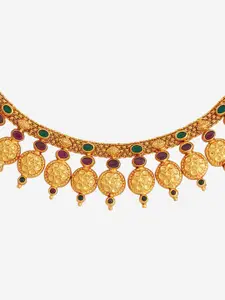 Kushal's Fashion Jewellery 92.5 Pure Silver Gold-Plated Stone Studded Temple Necklace