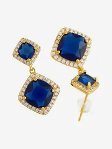 Kushal's Fashion Jewellery Gold-Plated Cubic Zirconia Studded Geometric Drop Earrings