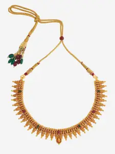 Kushal's Fashion Jewellery 92.5 Pure Silver Gold-Plated Ruby Temple Minimal Necklace