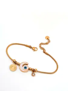 SWASHAA Gold-Plated Stainless Steel Cubic Zirconia Studded Evil Eye Charm Bracelet