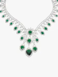 Adwitiya Collection Rhodium Plated CZ Stone-Studded Necklace and Earrings