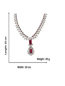 AccessHer Sterling Silver-Plated AD Studded & Beaded Necklace and Earrings With Maang Tika