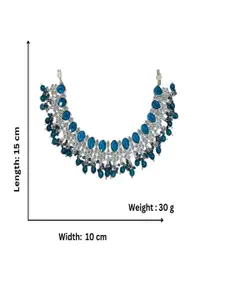 AccessHer Sterling Silver-Plated AD Studded & Beaded Necklace and Earrings With Maang Tika