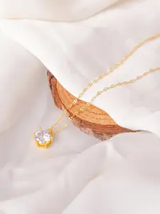 SWASHAA 18K Gold Plated Stainless Steel Stone Studded Perennial Solitaire Pendant Chain