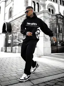 UNRL Printed Hooded Relaxed Sweatshirt