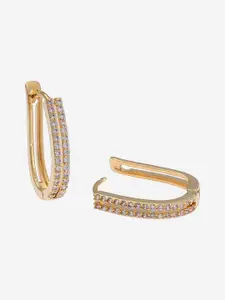 Kushal's Fashion Jewellery Gold Plated Zircon Studded Contemporary Hoop Earrings
