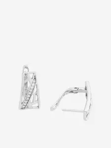 Kushal's Fashion Jewellery Rhodium-Plated Zircon Geometric Hoop Earrings