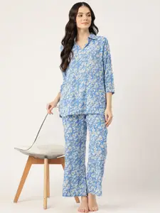 ETC Floral Printed Shirt Collar Night suit