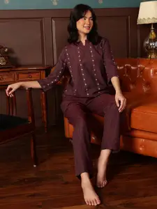 Clovia Women Round Neck Ethnic Motifs Night suit