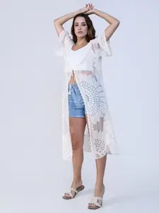 SHOWOFF Self Design Acrylic Longline Crochet Tie-Up Shrug