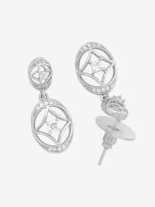 Kushal's Fashion Jewellery Rhodium-Plated Zircon Studded Geometric Drop Earrings
