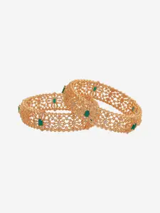 Kushal's Fashion Jewellery Set Of 2 Gold-Plated Zircon Stone Embellished Bridal Bangles