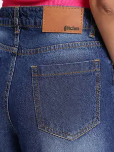 glitchez Women Pure Cotton Baggy Wide Leg High-Rise Faded Panelling Frayed Jeans