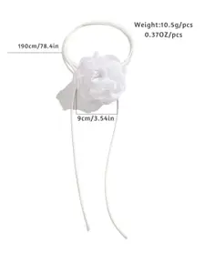AQUASTREET White Satin Floral Wrap around String Choker Necklace