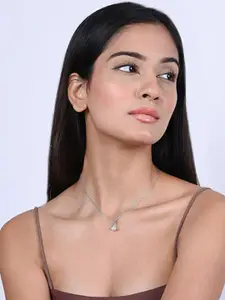 TOUCH925 Pure Silver Graceful Triangle Stone Studded & Pearl Beaded Pendant