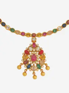 Kushal's Fashion Jewellery Embellished Bridal 92.5 Silver Navaratna Stone Necklace