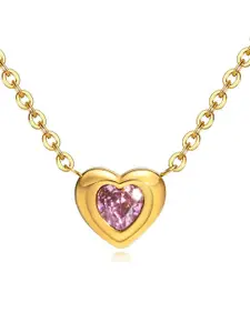 MYKI Gold-Plated Knockout Stainless Steel Heart Shaped Stone Studded Pendant With Chain