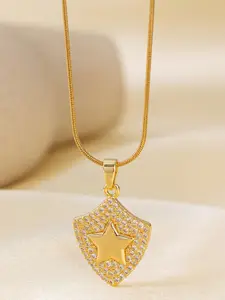MYKI Gold-Plated Cute Stainless Steel Quirky Stone Studded Pendant With Chain