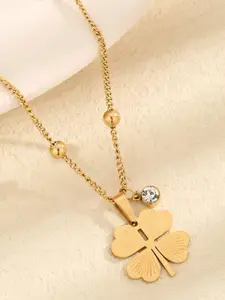 MYKI Gold-Plated Engaging Stainless Steel Quirky Stone Studded Pendant With Chain