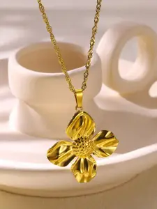 MYKI Gold-Plated Toothsome Stainless Steel Floral Pendant With Chain