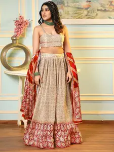 Jaipur Kurti Embroidered Thread Work Semi-Stitched Lehenga & Blouse With Dupatta