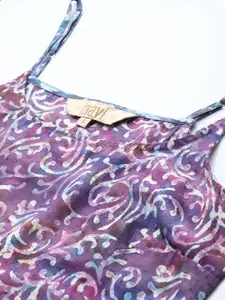 Taavi Rangeen Dabu Indie Florals Printed A-Line Pure Cotton Kurta