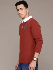 The Roadster Lifestyle Co. Men Geometric Self Design Woollen Pullover