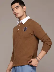 The Roadster Lifestyle Co. Men Geometric Self Design Woollen Pullover