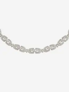 Kushal's Fashion Jewellery Rhodium-Plated Cubic Zirconia Stone Studded Necklace