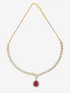 Kushal's Fashion Jewellery Rhodium Gold-Plated Cubic Zirconia Studded Necklace