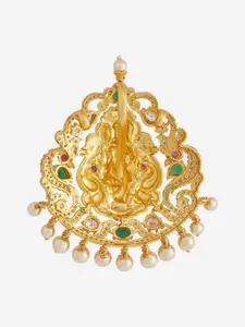 Kushal's Fashion Jewellery 92.5 Pure Silver Gold-Plated Stone Studded & Beaded Pendant