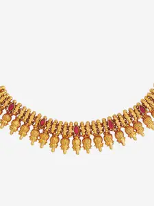 Kushal's Fashion Jewellery 92.5 Pure Silver Gold Plated Ruby Stone Studded Necklace