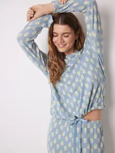 women'secret Floral Printed T-shirt & Pyjamas Night Suit