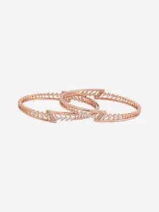 Kushal's Fashion Jewellery Set Of 2 Rose Gold-Plated Zircon Studded Bangle