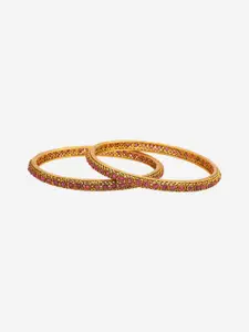 Kushal's Fashion Jewellery  Set Of 2 Gold-Plated Stone Studded Bangles